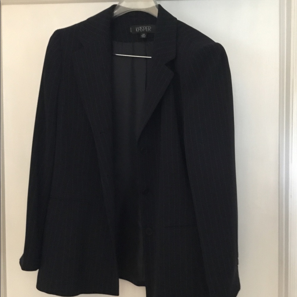 Kasper 3 Piece Navy Blue Pin Striped Suit.